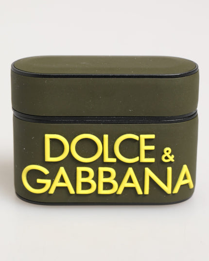 Dolce & Gabbana Army Green Rubber Logo Embossed Accessory  Airpods Case