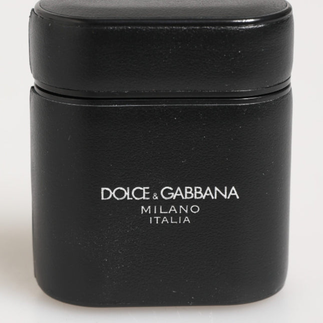 Dolce & Gabbana Black Calfskin Leather Logo Print Flip Holder Airpods Case