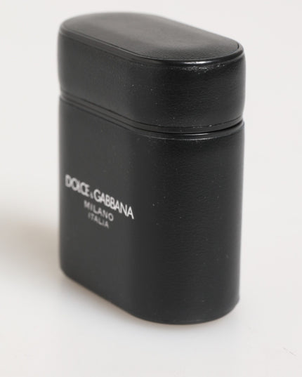 Dolce & Gabbana Black Calfskin Leather Logo Print Flip Holder Airpods Case