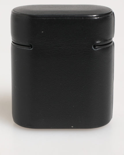 Dolce & Gabbana Black Calfskin Leather Logo Print Flip Holder Airpods Case