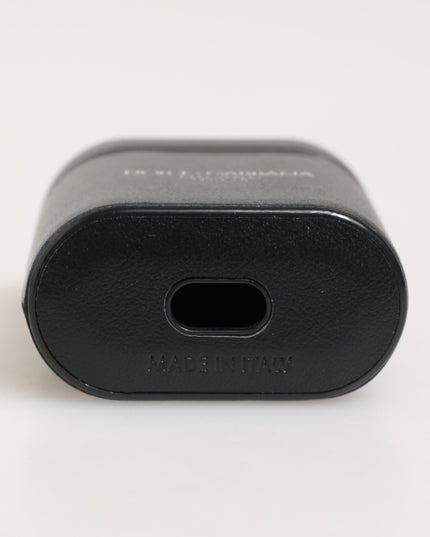 Dolce & Gabbana Black Calfskin Leather Logo Print Flip Holder Airpods Case