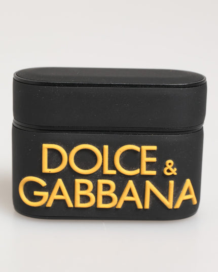 Dolce & Gabbana Black Yellow Rubber Logo Embossed Accessory Airpods Case
