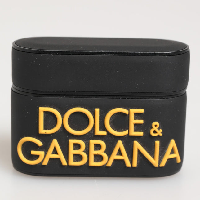 Dolce & Gabbana Black Yellow Rubber Logo Embossed Accessory Airpods Case