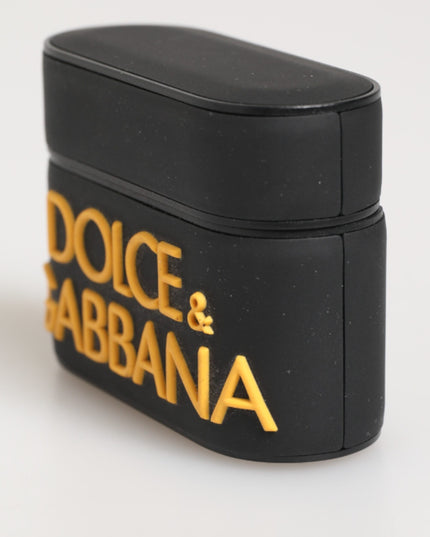 Dolce & Gabbana Black Yellow Rubber Logo Embossed Accessory Airpods Case
