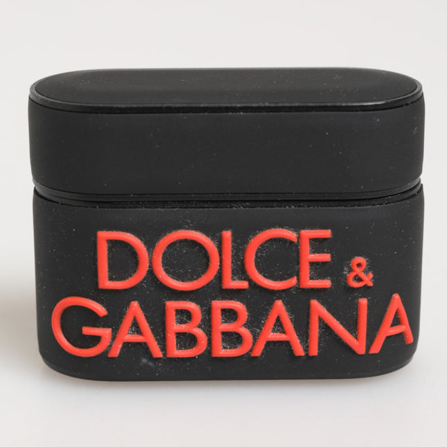Dolce & Gabbana Black Orange Rubber Logo Embossed Accessory Airpods Case