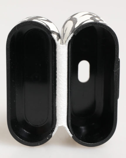 Dolce & Gabbana Black White Leather Monogram Print Logo Holder Airpods Case