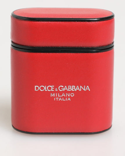 Dolce & Gabbana Red White Calfskin Leather Logo Flip Holder Airpods Case