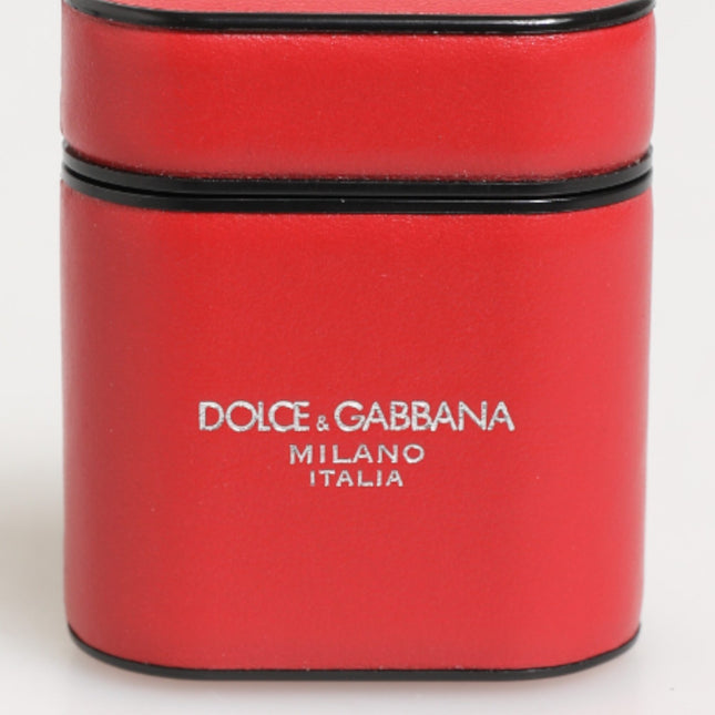 Dolce & Gabbana Red White Calfskin Leather Logo Flip Holder Airpods Case