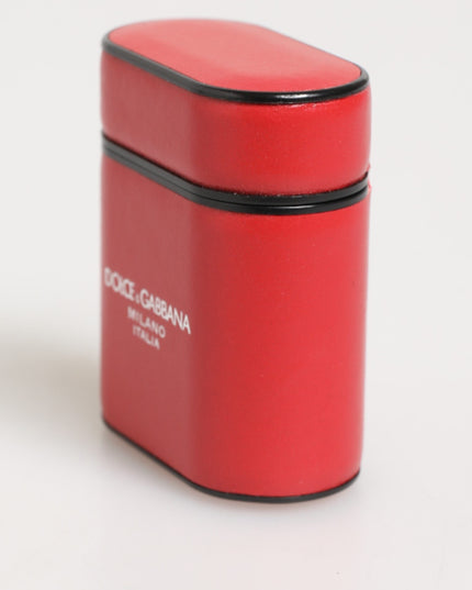 Dolce & Gabbana Red White Calfskin Leather Logo Flip Holder Airpods Case