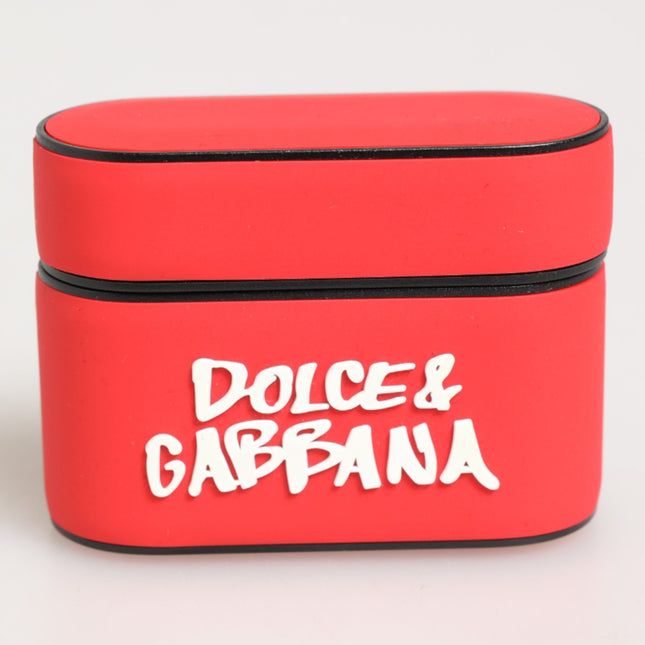Dolce & Gabbana Red PVC DG Logo Embossed Men Flip Holder  Airpods Case