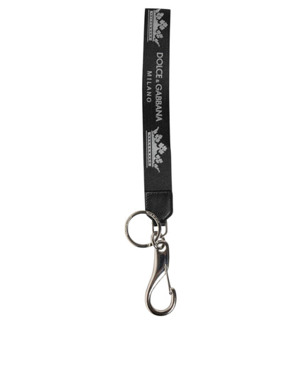 Dolce & Gabbana Black Silver Nylon DG Crown Men's Holder Keychain Keyring