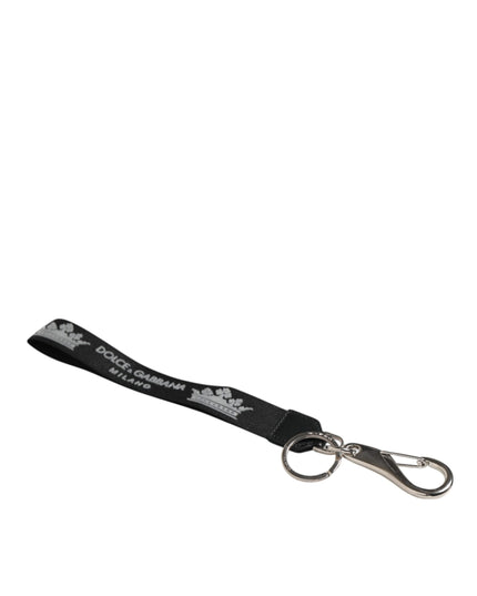 Dolce & Gabbana Black Silver Nylon DG Crown Men's Holder Keychain Keyring
