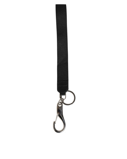 Dolce & Gabbana Black Silver Nylon DG Crown Men's Holder Keychain Keyring