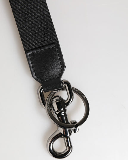 Dolce & Gabbana Black Red Logo Polyester Brass Holder Keychain Keyring