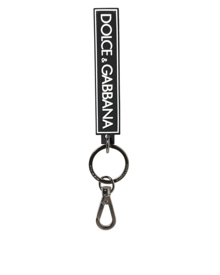 Dolce & Gabbana Black White DG Rubber Logo Silver Men's Holder Keyring