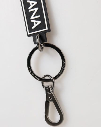 Dolce & Gabbana Black White DG Rubber Logo Silver Men's Holder Keyring