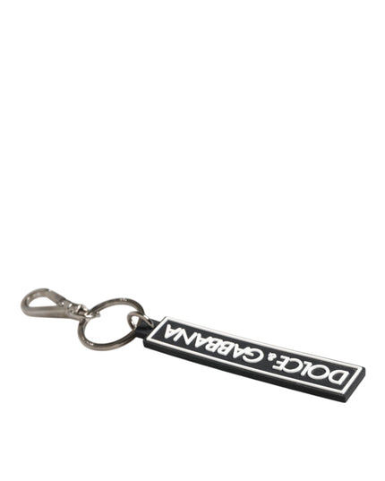 Dolce & Gabbana Black White DG Rubber Logo Silver Men's Holder Keyring