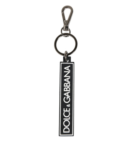 Dolce & Gabbana Black White DG Rubber Logo Silver Men's Holder Keyring