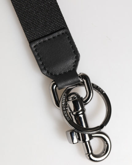 Dolce & Gabbana Black Blue DG Logo Polyester Brass Holder Keychain Keyring