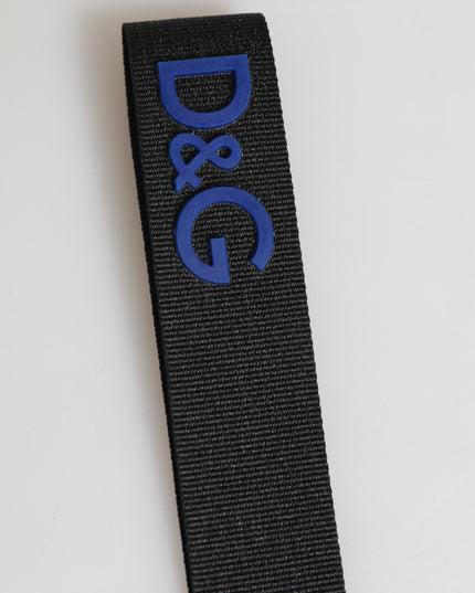 Dolce & Gabbana Black Blue DG Logo Polyester Brass Holder Keychain Keyring