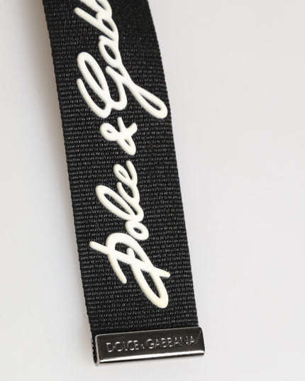 Dolce & Gabbana Black White Polyester DG Logo Silver Men Keychain Keyring