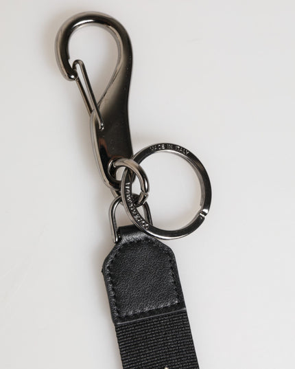 Dolce & Gabbana Black White Polyester DG Logo Silver Men Keychain Keyring