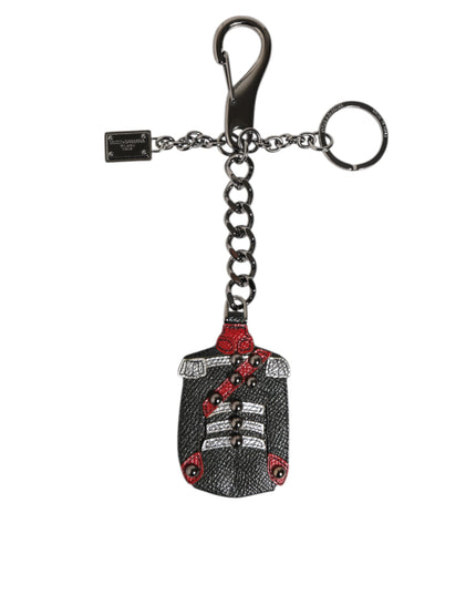 Dolce & Gabbana Black Red Military Leather Patch DG Logo Keychain Keyring