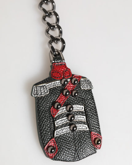 Dolce & Gabbana Black Red Military Leather Patch DG Logo Keychain Keyring