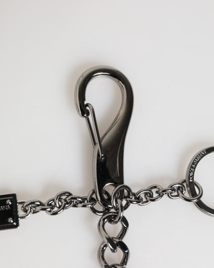 Dolce & Gabbana Black Red Military Leather Patch DG Logo Keychain Keyring