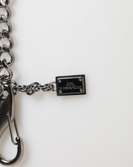 Dolce & Gabbana Black Red Military Leather Patch DG Logo Keychain Keyring