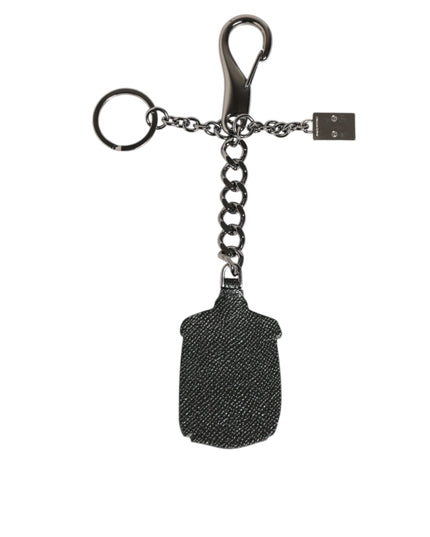 Dolce & Gabbana Black Red Military Leather Patch DG Logo Keychain Keyring