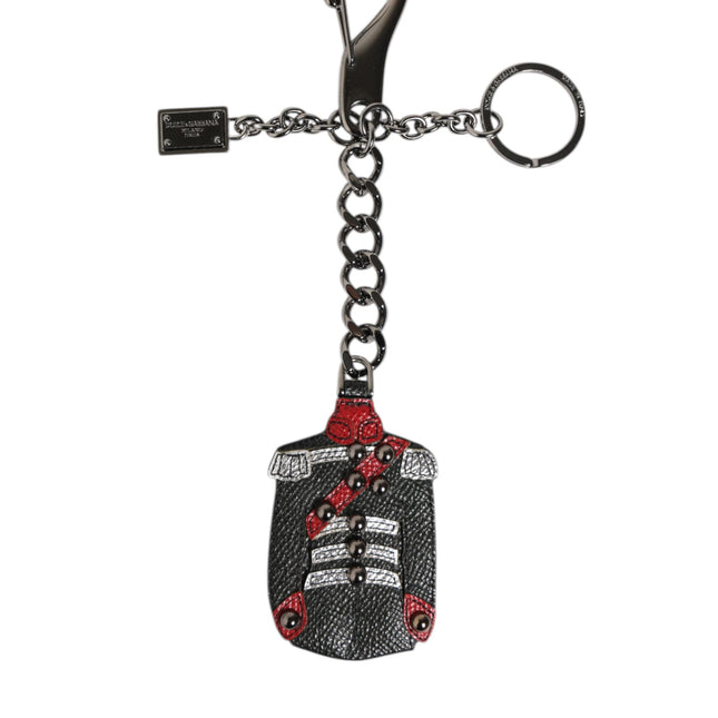 Dolce & Gabbana Black Red Military Leather Patch DG Logo Keychain Keyring