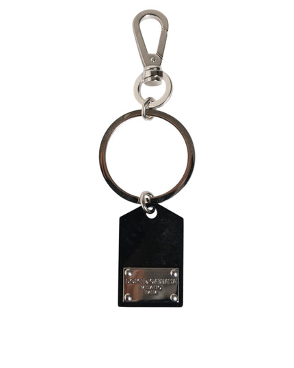 Dolce & Gabbana Black Sint Glass Plaque DG Logo Metal PlateKeychain Keyring