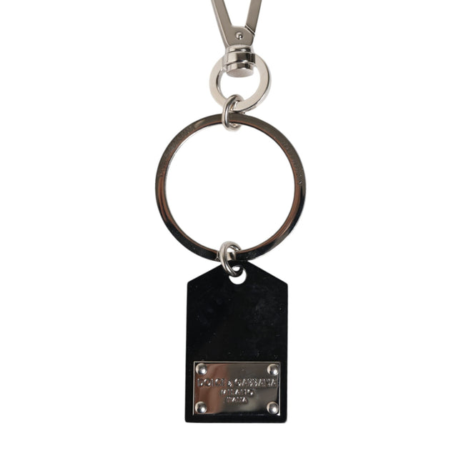 Dolce & Gabbana Black Sint Glass Plaque DG Logo Metal PlateKeychain Keyring
