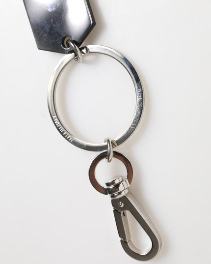 Dolce & Gabbana Black Sint Glass Plaque DG Logo Metal PlateKeychain Keyring