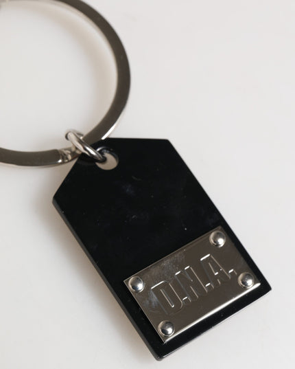 Dolce & Gabbana Black Sint Glass Plaque DG Logo Metal PlateKeychain Keyring