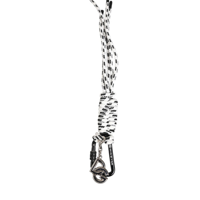 Dolce & Gabbana Black White Polyester Tape String DG Logo Keychain Keyring