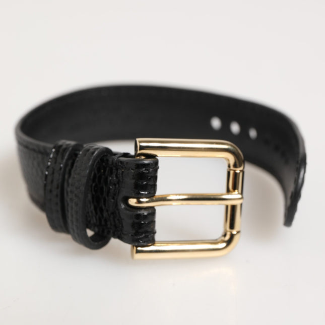 Dolce & Gabbana Black Embossed Leather Gold Buckle Belt Strap Bracelet