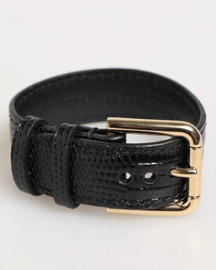 Dolce & Gabbana Black Embossed Leather Gold Buckle Belt Strap Bracelet