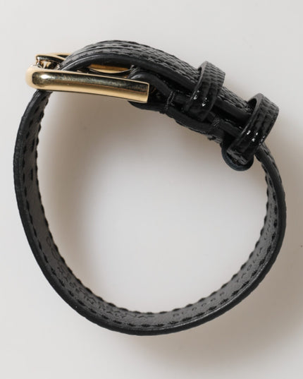 Dolce & Gabbana Black Embossed Leather Gold Buckle Belt Strap Bracelet