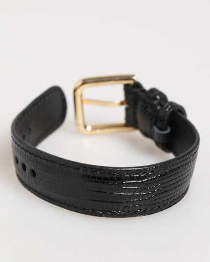 Dolce & Gabbana Black Embossed Leather Gold Buckle Belt Strap Bracelet