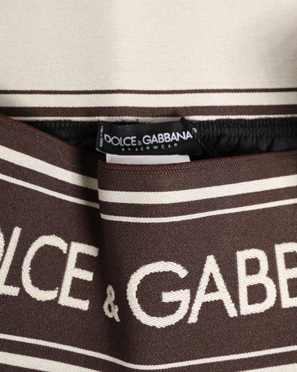 Dolce & Gabbana Brown Polyester Logo Elastic Waistband Swimwear