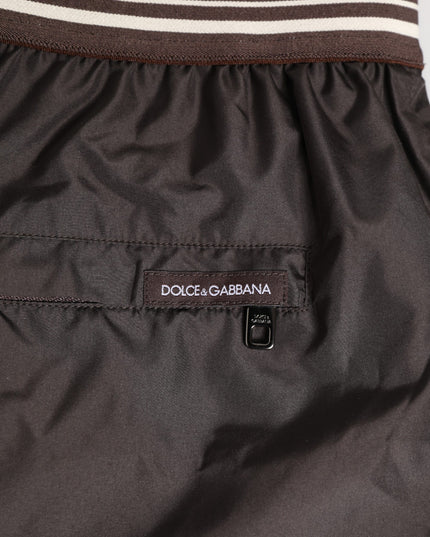 Dolce & Gabbana Brown Polyester Logo Elastic Waistband Swimwear