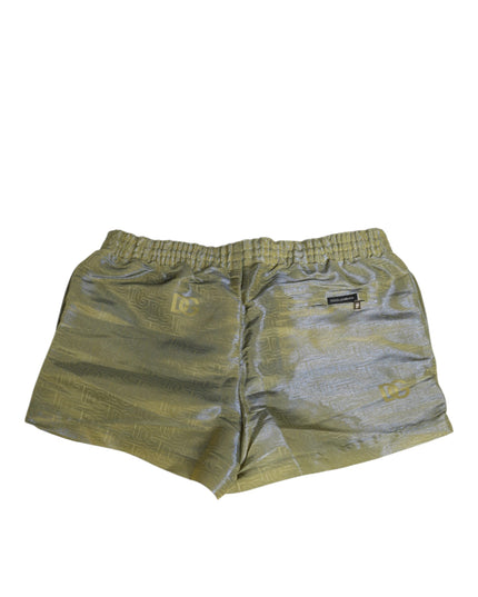 Dolce & Gabbana Green Polyester Metallic Logo Print Men Swimwear