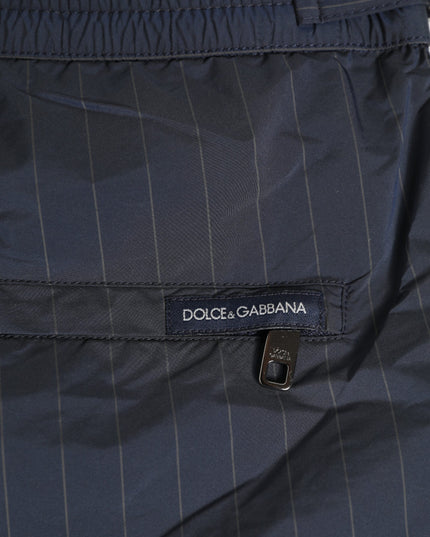 Dolce & Gabbana Navy Blue Polyester Pinstripe Men Shorts Swimwear