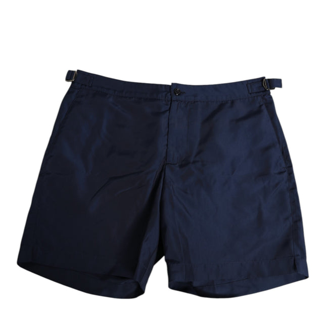 Dolce & Gabbana Navy Blue Polyester Logo Buckle Waist Swimwear