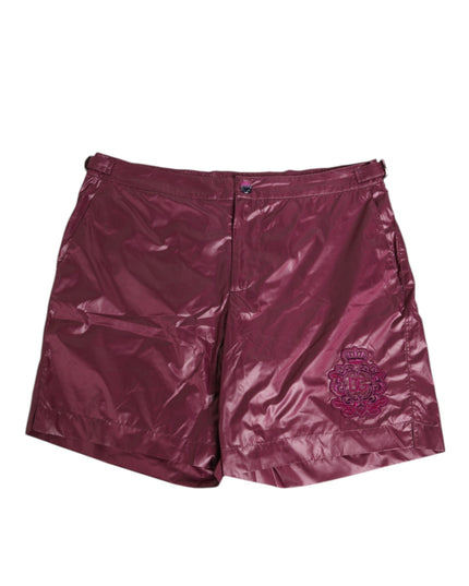 Dolce & Gabbana Burgundy Polyester Logo Embossed Crest Swimwear