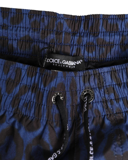 Dolce & Gabbana Blue Leopard Print Polyester Elastic Waistband Swimwear