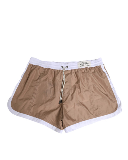 Dolce & Gabbana Brown White Polyester Re-Edition Shorts Swimwear