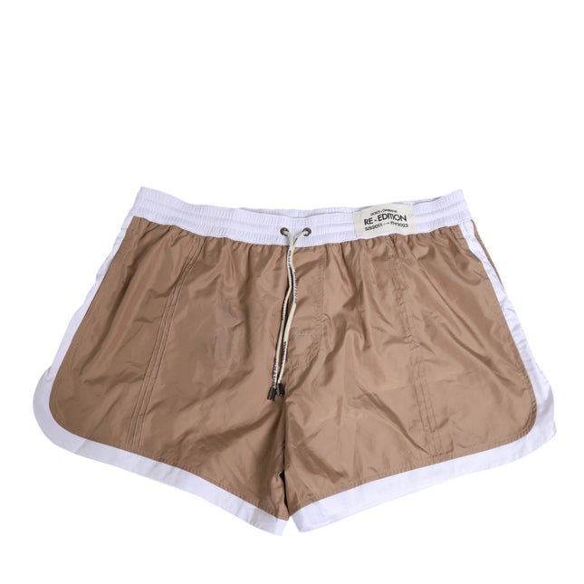 Dolce & Gabbana Brown White Polyester Re-Edition Shorts Swimwear